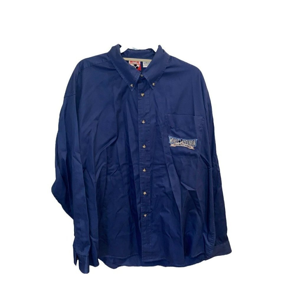 Walt Disney World Reunion Button Down Shirt cotton Long Sleeve Blue Men’s XL